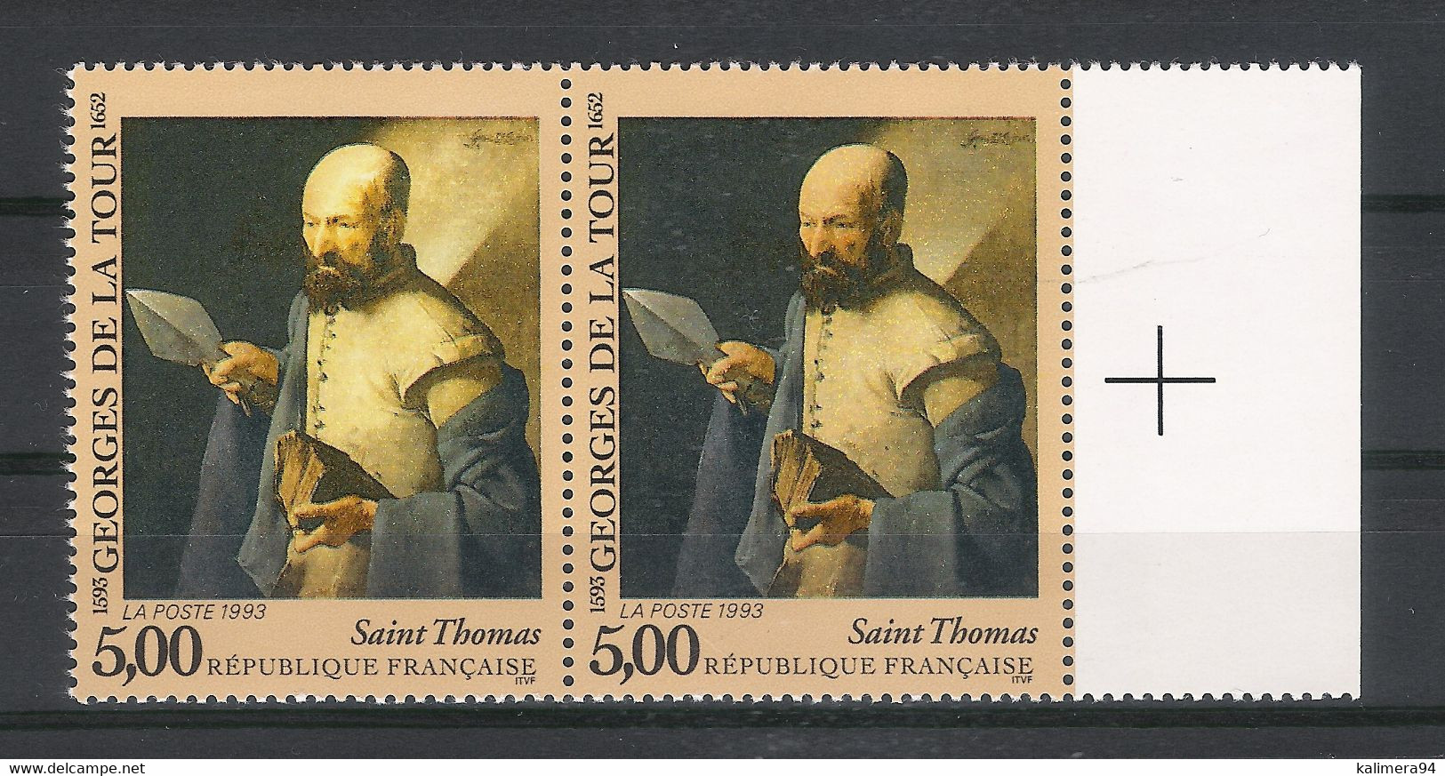 Y. & T.  N° 2828  /  Tableau De GEORGES DE LA TOUR "SAINT-THOMAS"  /  Variété De Coloris SUR PAIRE ( L'un Jaune ) - Neufs