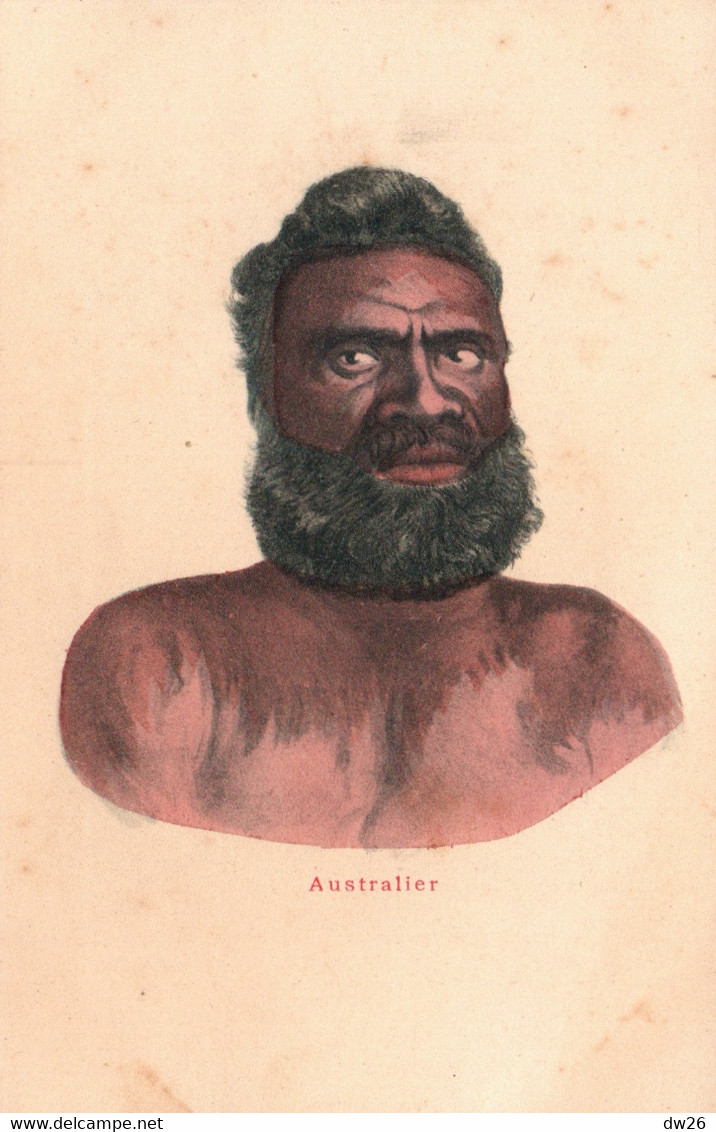 Portrait Homme D'Australie: Australier, Aborigène Australien - Illustration Non Signée, Carte Dos Simple Non Circulée - Océanie