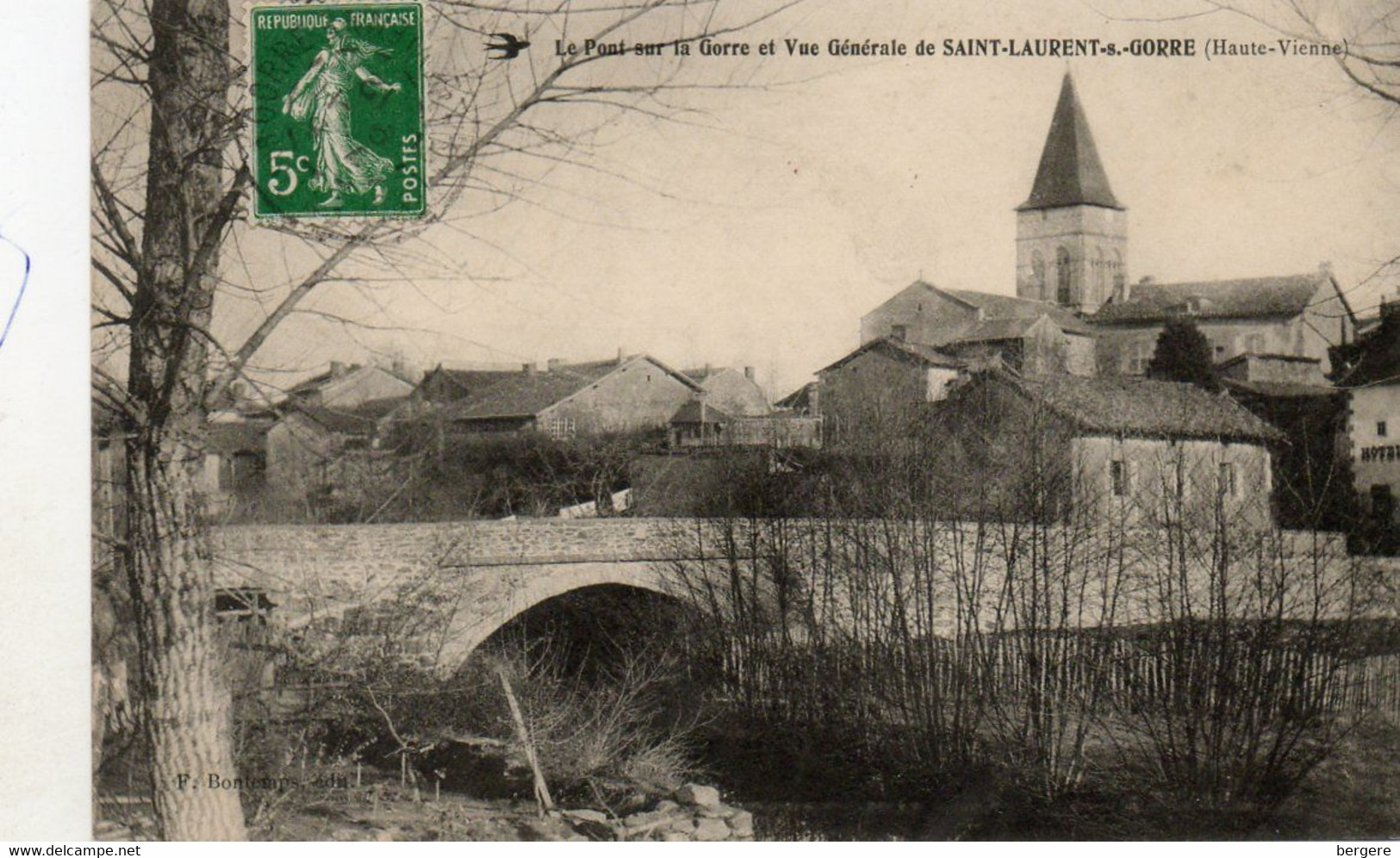 87. -  CPA - SAINT LAURENT SUR GORRE . - Pont Sur La Gorre, Et Vue Générale - Scan Du Verso  - - Saint Laurent Sur Gorre