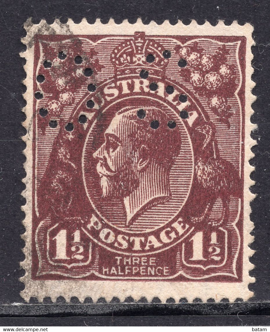 Australia 1915 -1923 - King George V - 1 1/2 - Perfin "OS" - Perfins