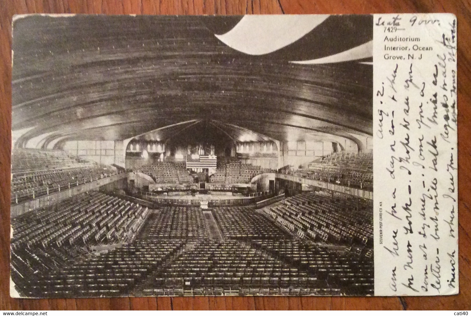 USA - AUDITORIUM INTERIOR OCEAN GROVE  - VINTAGE POST CARD FROM OCEAN GROVE  AUG 2  1907 TO CANADA - Fall River