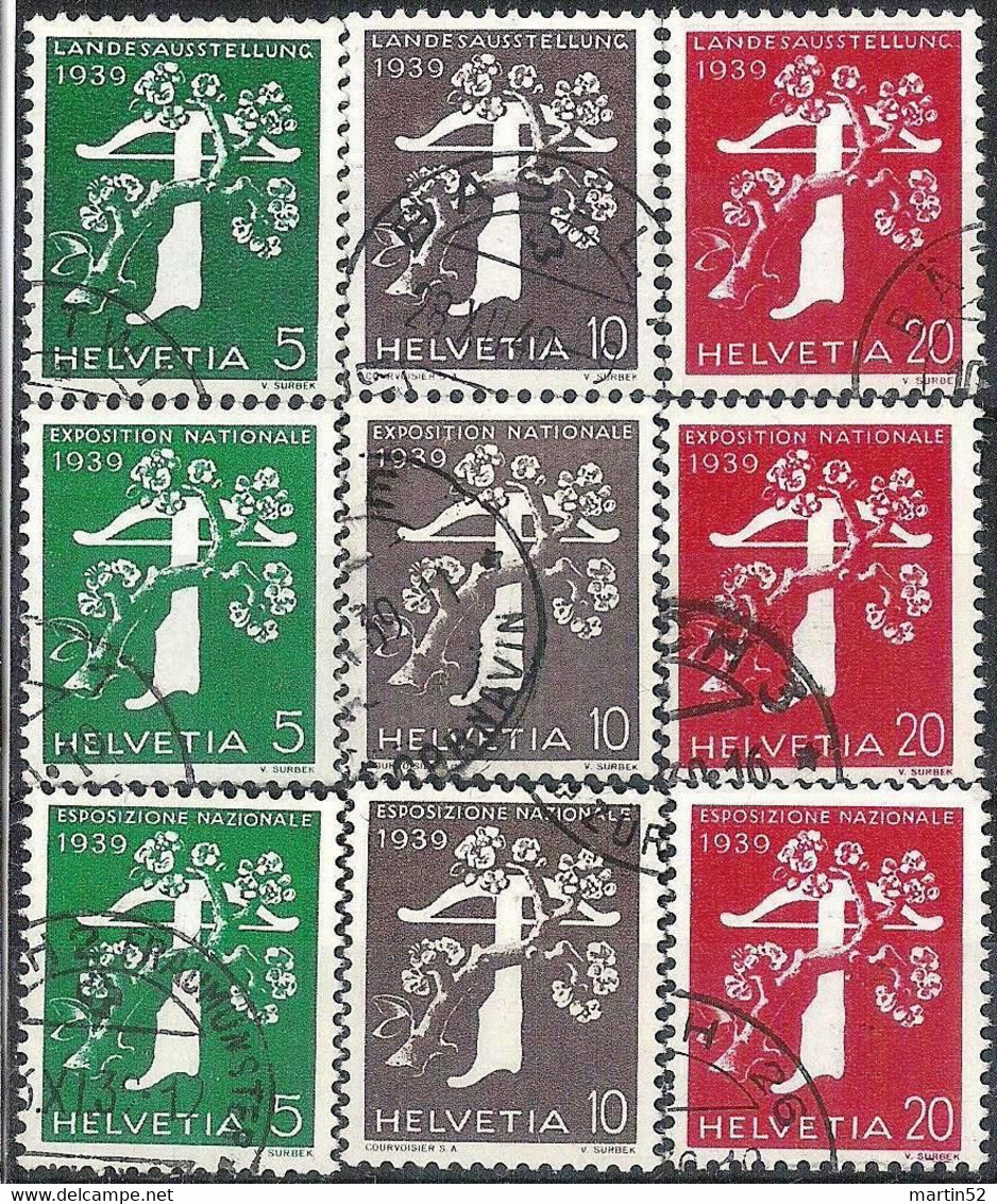 Schweiz Suisse 1939: "Zürich EXPO" Zu 228yR-238yR +NUMMER Mi 344y-354y + NUMÉRO Yv 329-339 Coils + # ⊙ (Zu CHF 570.00) - Coil Stamps