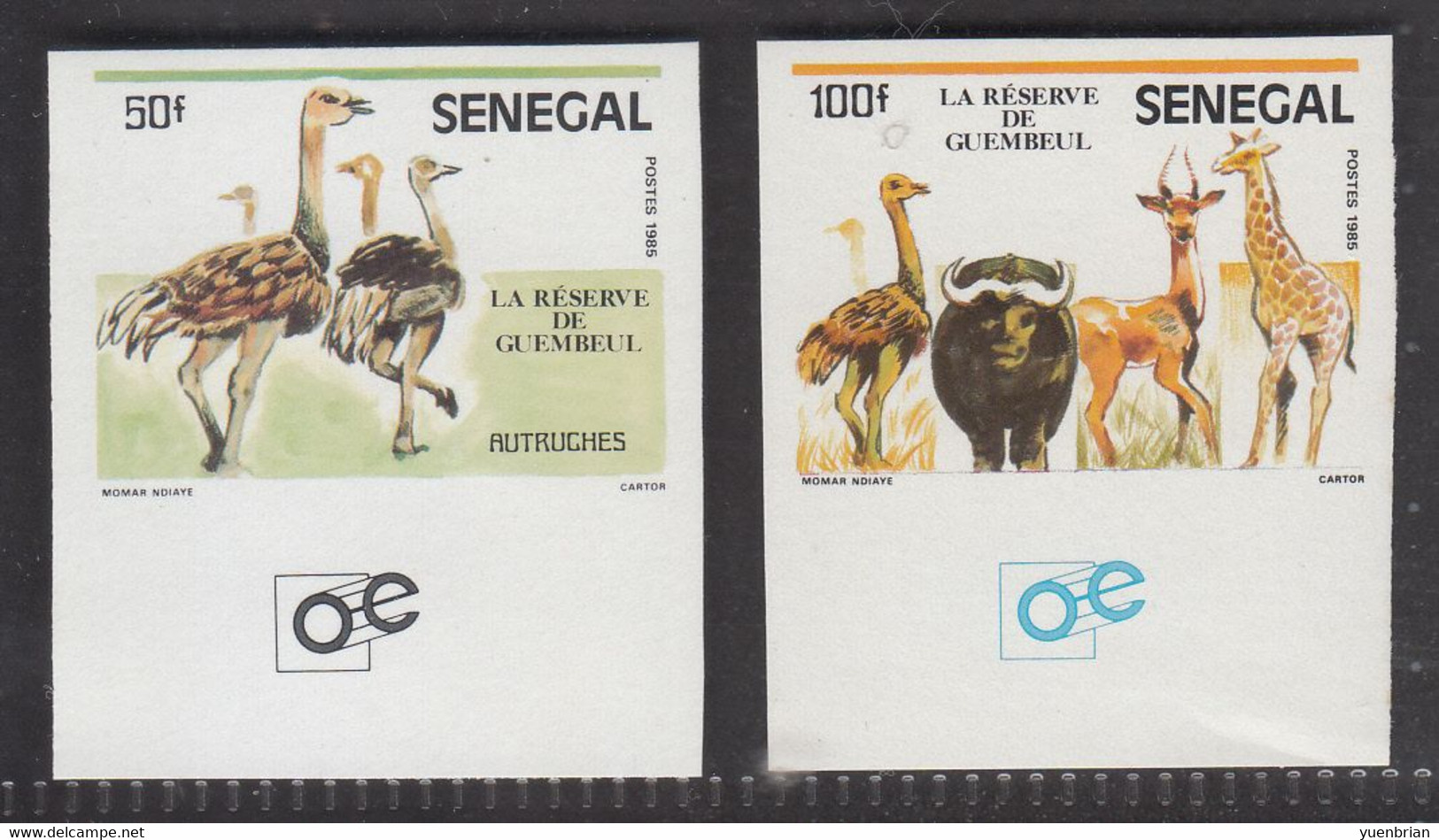 Senegal 1985, Bird, Birds, Ostriches, Imperforated, Set Of 2v, MNH** - Straussen- Und Laufvögel