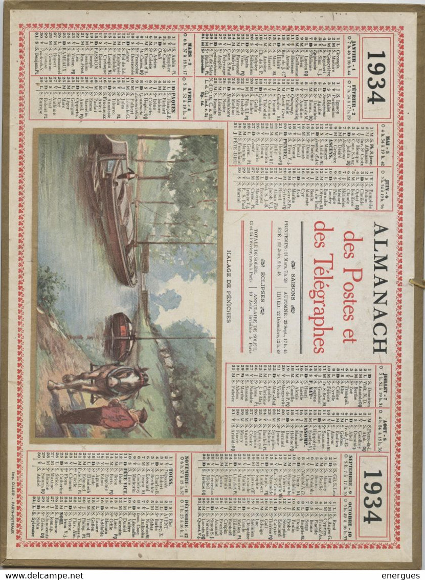 Almanach Des  Postes, 1934 , Département  Gard ,Halage Des Péniches,Nîmes, Alès, Le Vigan - Grand Format : 1921-40