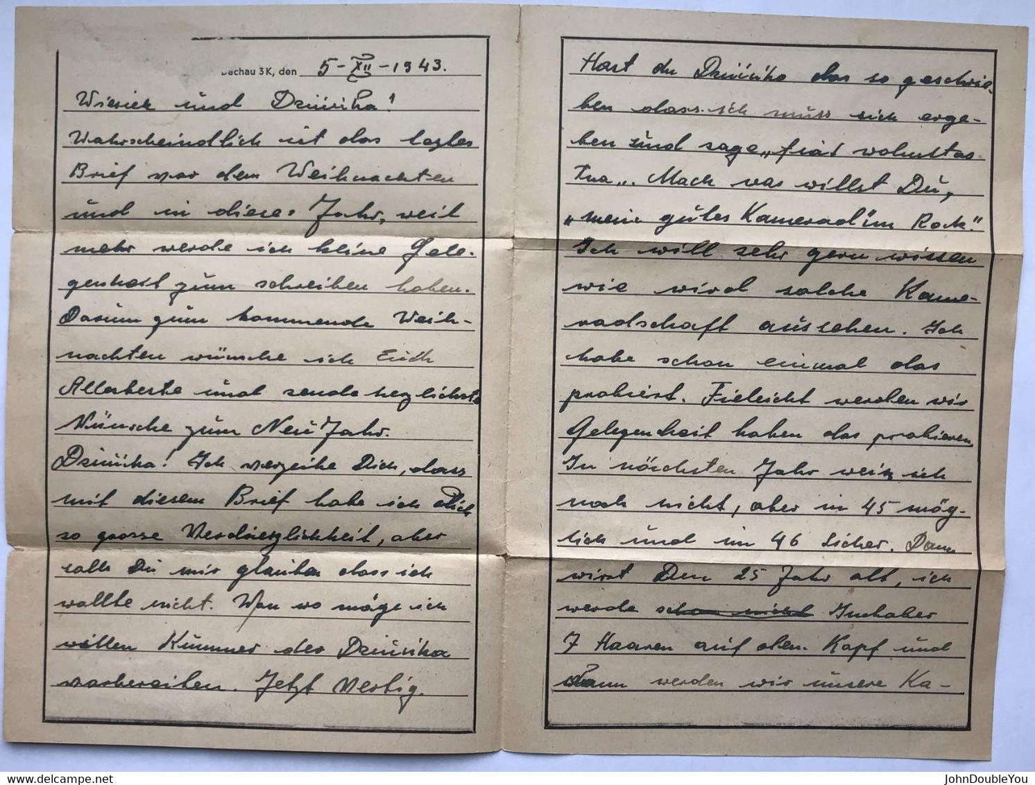 Voorbedrukt Complete Brief / Vorgedruckter Vollständiger Brief  /  Pre-printed Complete Letter  Dachau 1943 - Cartas & Documentos