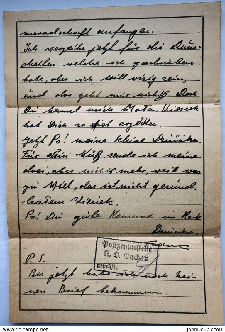 Voorbedrukt Complete Brief / Vorgedruckter Vollständiger Brief  /  Pre-printed Complete Letter  Dachau 1943 - Cartas & Documentos