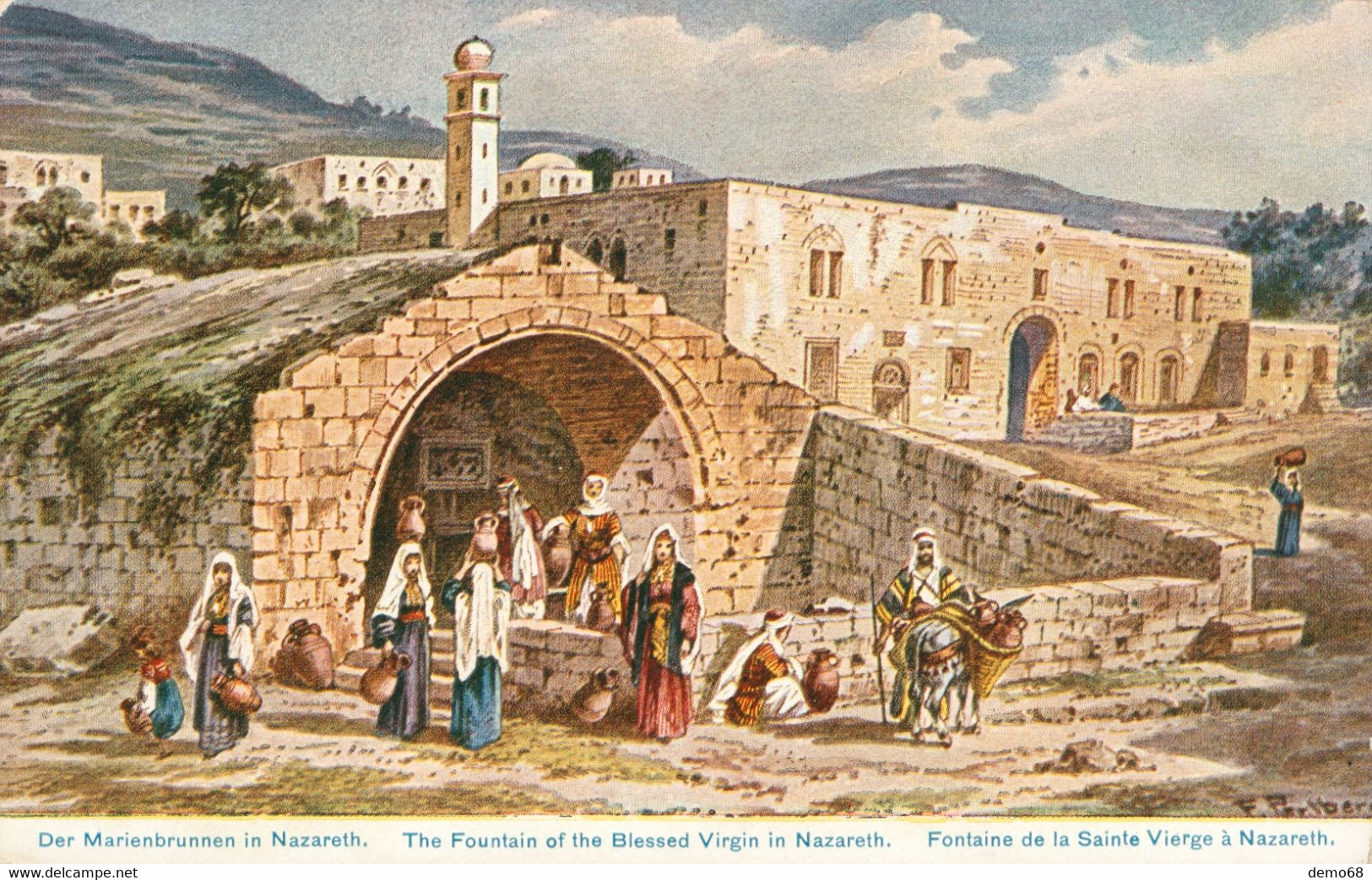 Israël Nazareth Fontaine De La Sainte Vierge Marie Belle Carte Superbe Litho Ed CA - Israel