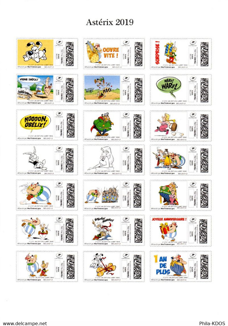 " ASTERIX " Sur Feuille De 21 Vignettes " MonTimbrenLigne " Neuves SANS VALEUR D'AFFRANCHISSEMENT De 2019. Parf état - Comics