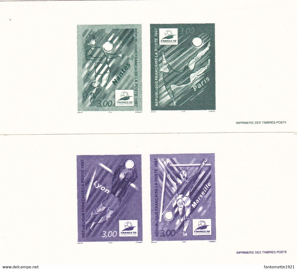 DEUX  EPREUVES/COUPE DE FOOTBALL FRANCE 98(BLUE) - Used Stamps