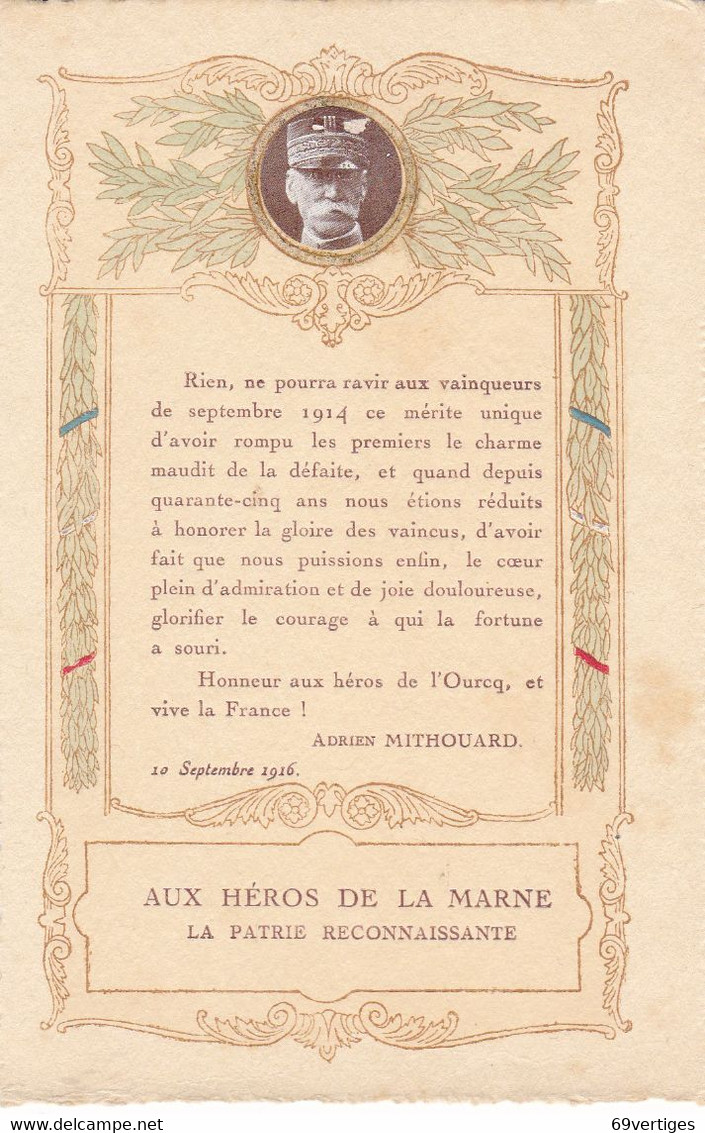 AUX HEROS DE LA MARNE, Adrien Mithouard, 10 Septembre 1916 - Patriottiche