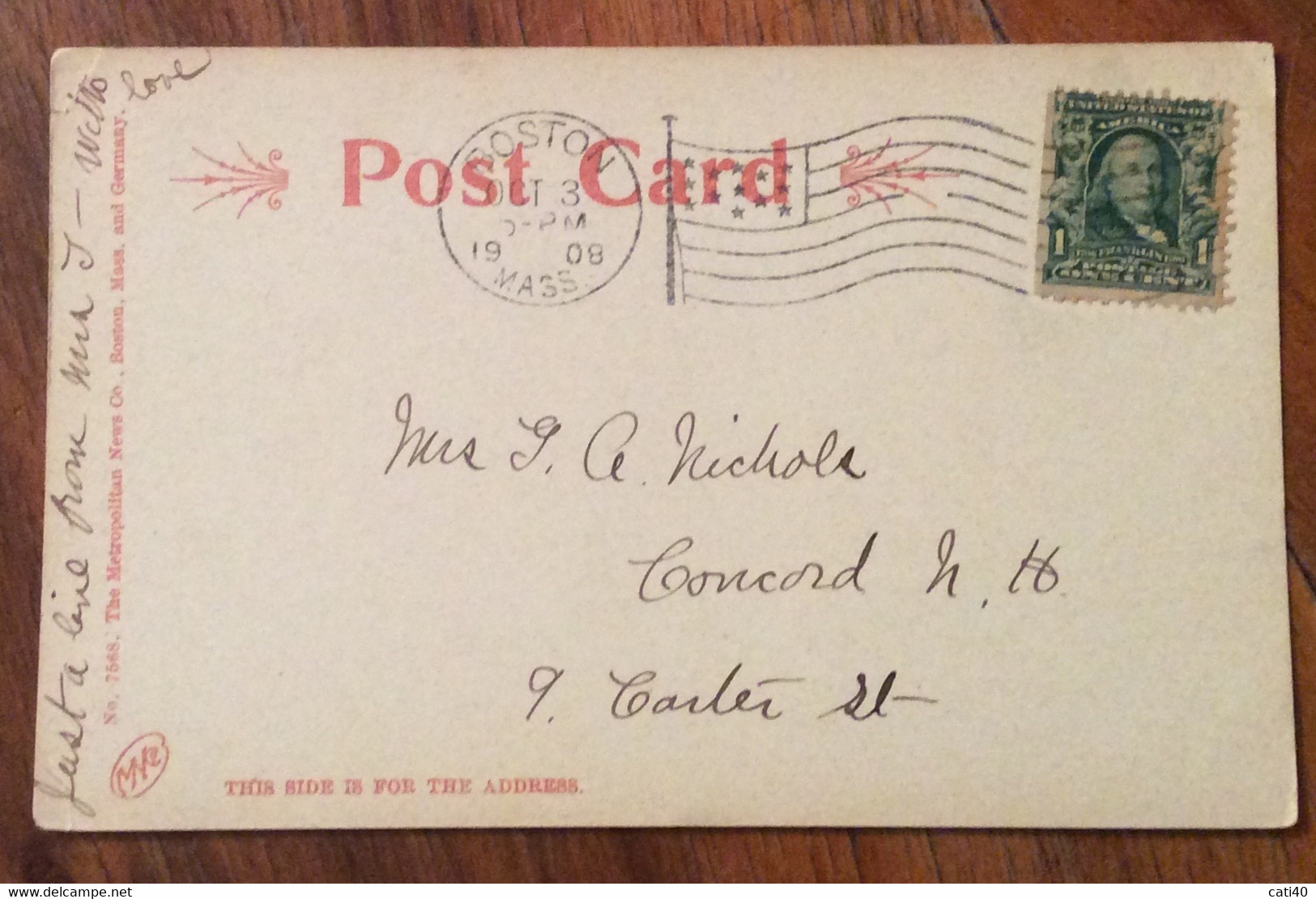 USA - WELLWESLEY HUNNEVELL GARDENS - VINTAGE POST CARD  FROM BOSTON OCT 3 1908 - Fall River