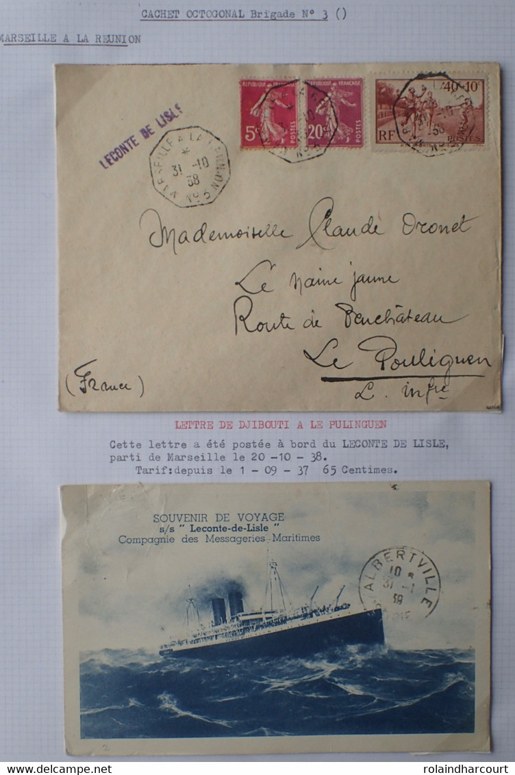 A415 - POSTE MARITIME - ✉️ DJIBOUTI à LE POULIQUEN - Lettre Postée à Bord De PAQUEBOT " LECONTE DE L'ISLE " - Poste Maritime