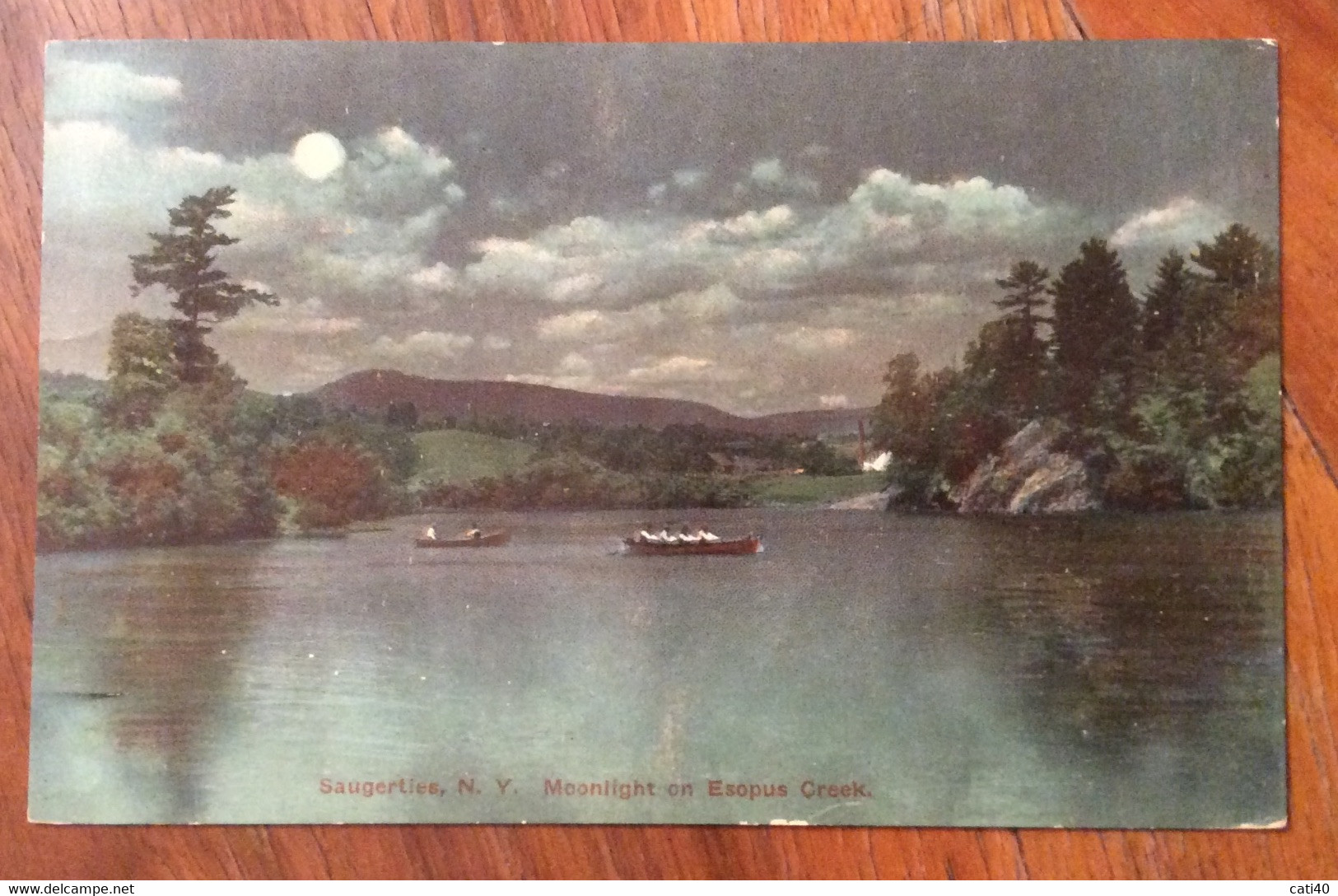USA - SAUGERTIES  MOONLIGHT  ON ESOPUS CREEK  - VINTAGE POST CARD  1912 - Fall River