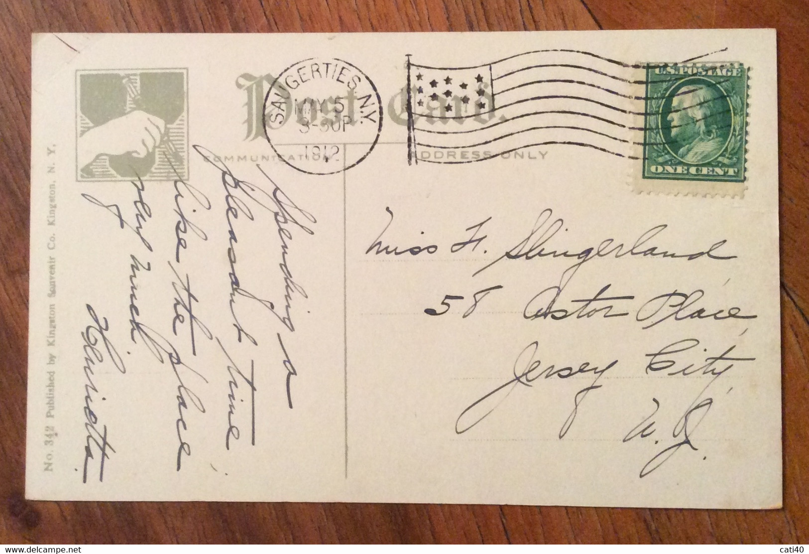 USA - SAUGERTIES  MOONLIGHT  ON ESOPUS CREEK  - VINTAGE POST CARD  1912 - Fall River