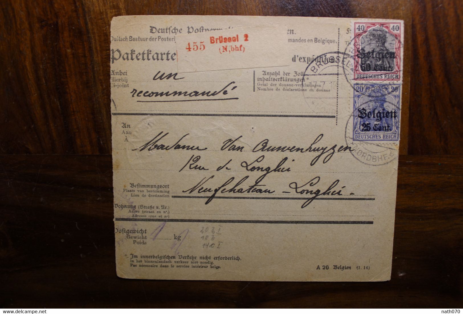 Allemagne Belgique 1918 Neufchateau Luxemburg Belgien Cover Deutsches Reich DR Ww1 Besetzung Dt. Reich - Occupation 1914-18