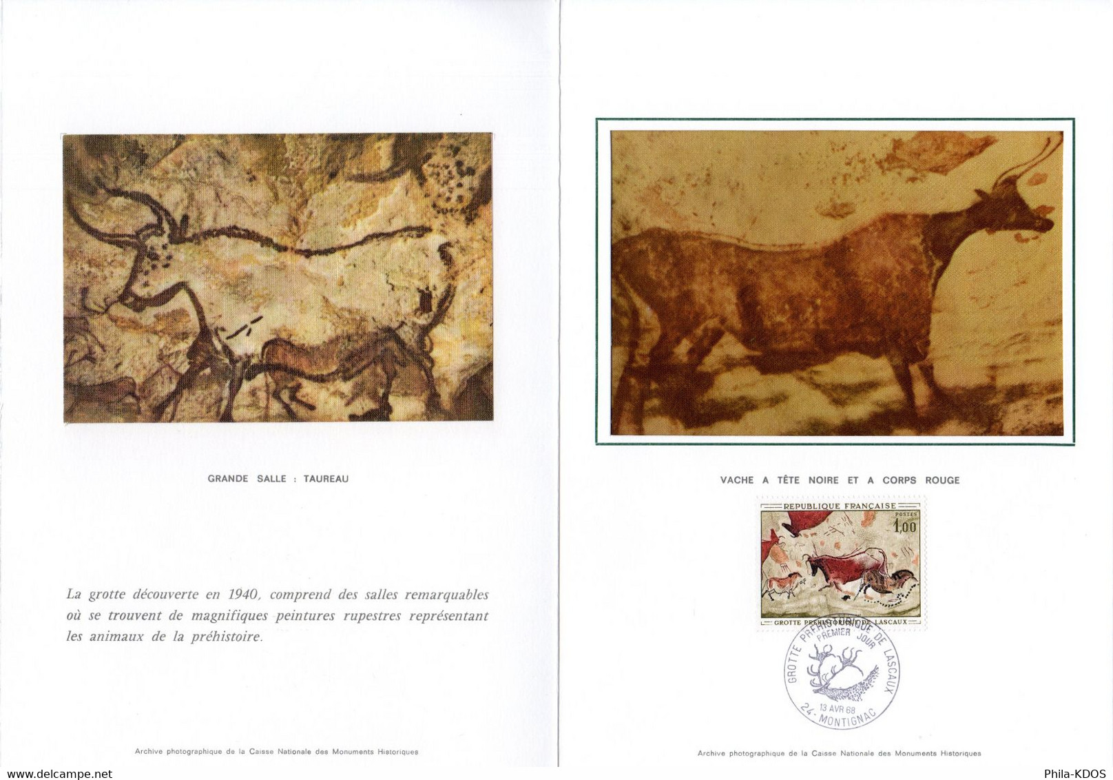 " GROTTE DE LASCAUX " Sur Encart 1er Jour LUXE En Soie De 4 Pages De 1968. N° YT 1555. - Vor- Und Frühgeschichte