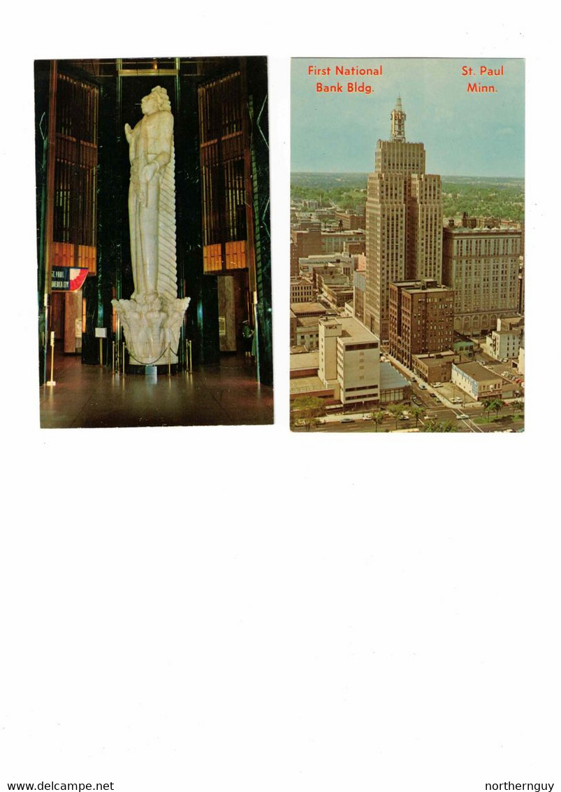 4 Different  ST. PAUL, Minnesota, USA, Skyline, First National Bank, Capitol, "God Of Peace" Statue Old Chrome Postcards - St Paul