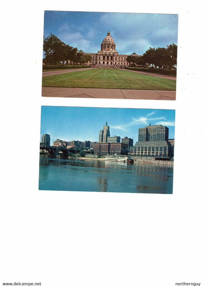 4 Different  ST. PAUL, Minnesota, USA, Skyline, First National Bank, Capitol, "God Of Peace" Statue Old Chrome Postcards - St Paul