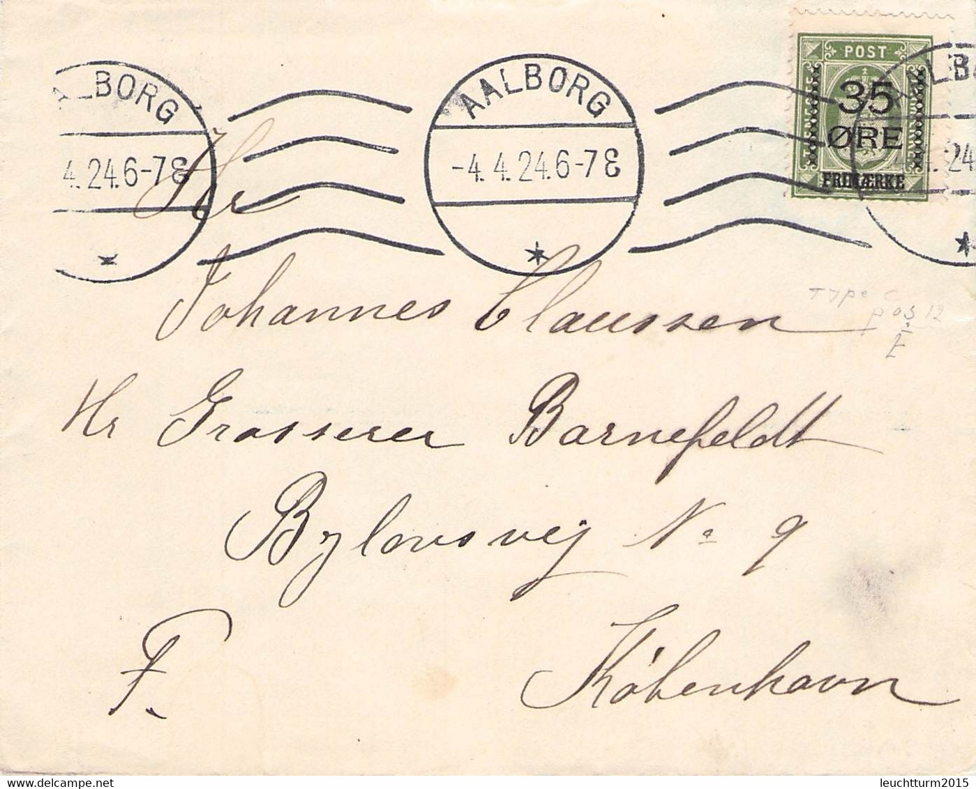 DENMARK - LETTER 1924 AALBORG > KOBENHAVN Mi #62 / G163 - Brieven En Documenten