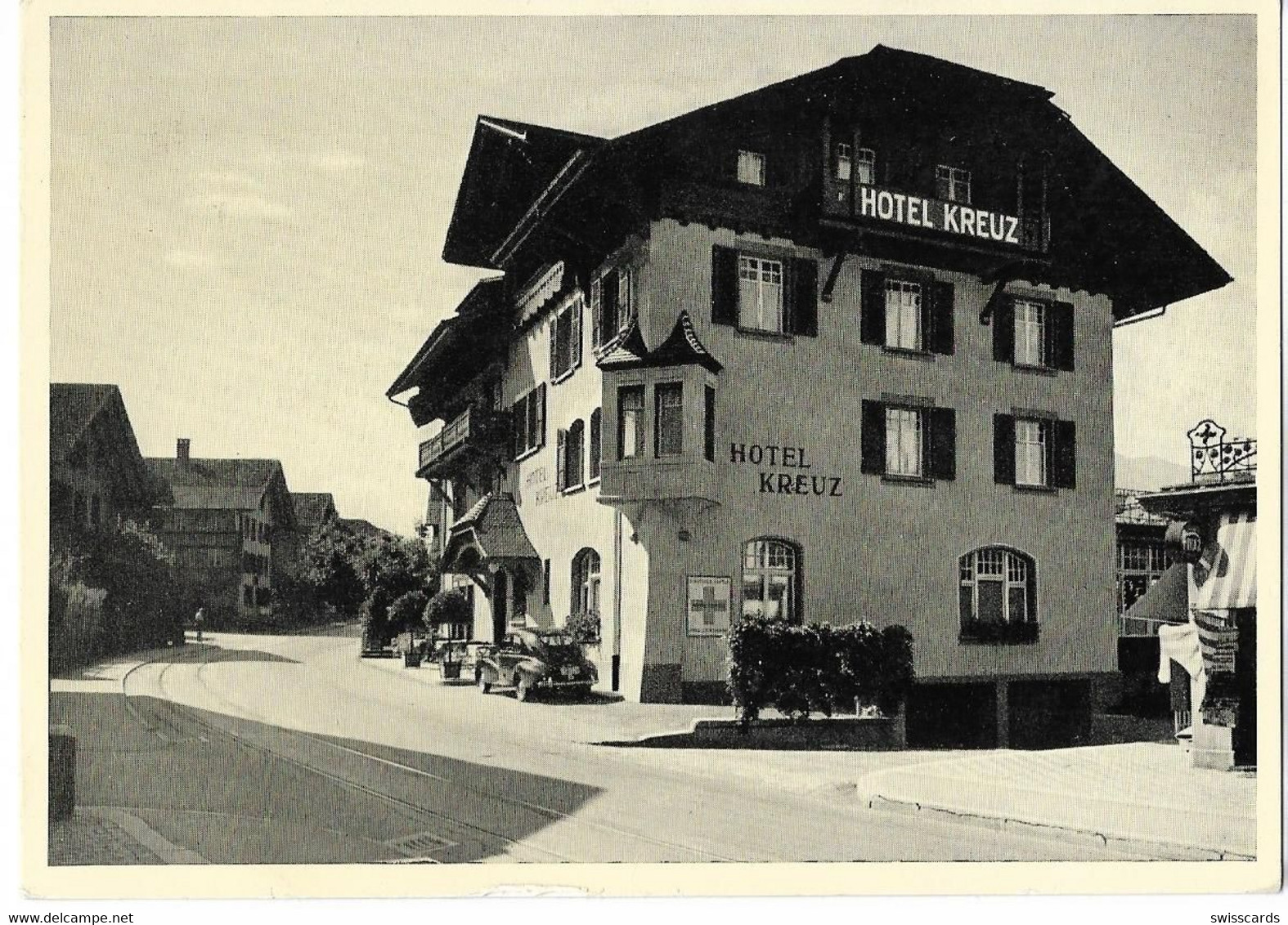 OBERHOFEN: Hotel Kruez Mit Oldtimer ~1960 - Oberhofen Am Thunersee