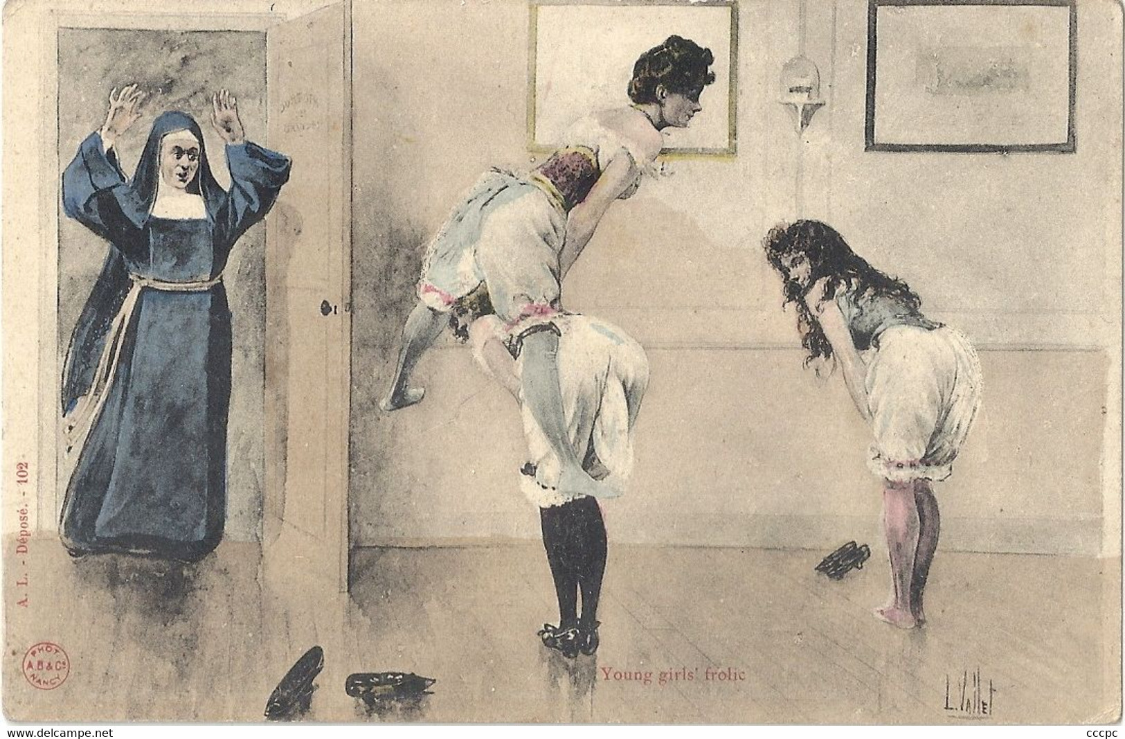 CPA Illustrateur Vallet L. Young Girls Frolic - Vallet, L.