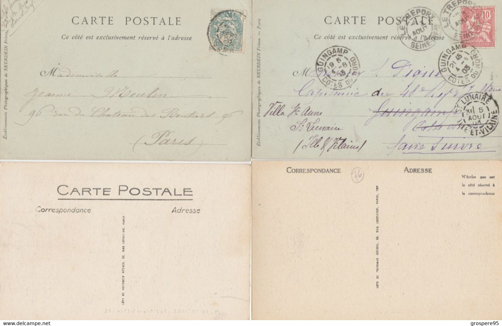 LE TREPORT LOT 4 CARTES DONT 2 PRECURSEURS 1903 - Le Treport