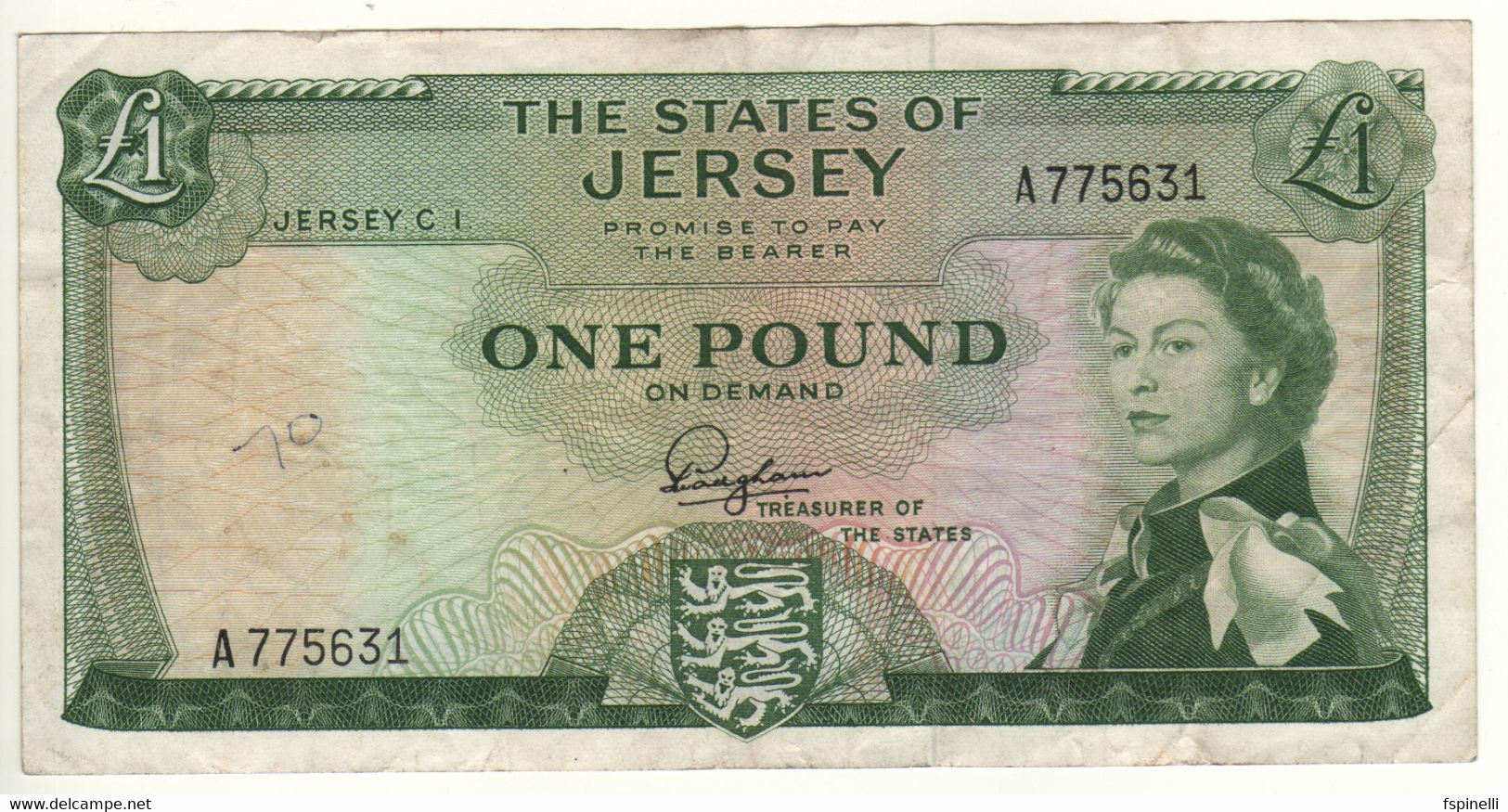 JERSEY   1 Pound   P8a     Queen Elizabeth II - Mont Orgueil Castle  On Back  ND (1963) - Jersey