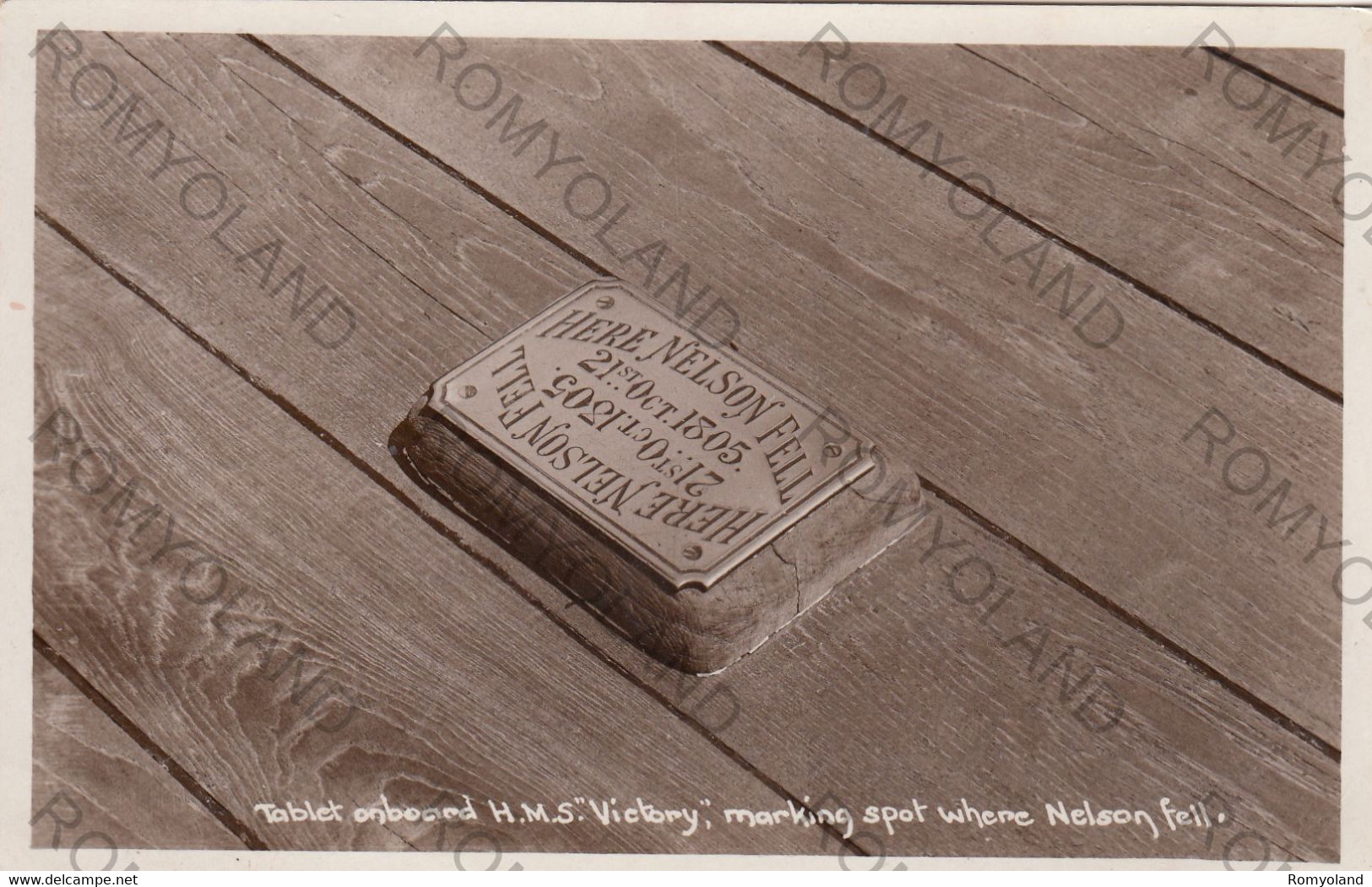 CARTOLINA   TABLET ONBOARD H.M.S."VICTORY",MARKING SPOT WHERE NELSON FELL,NON VIAGGIATA - World