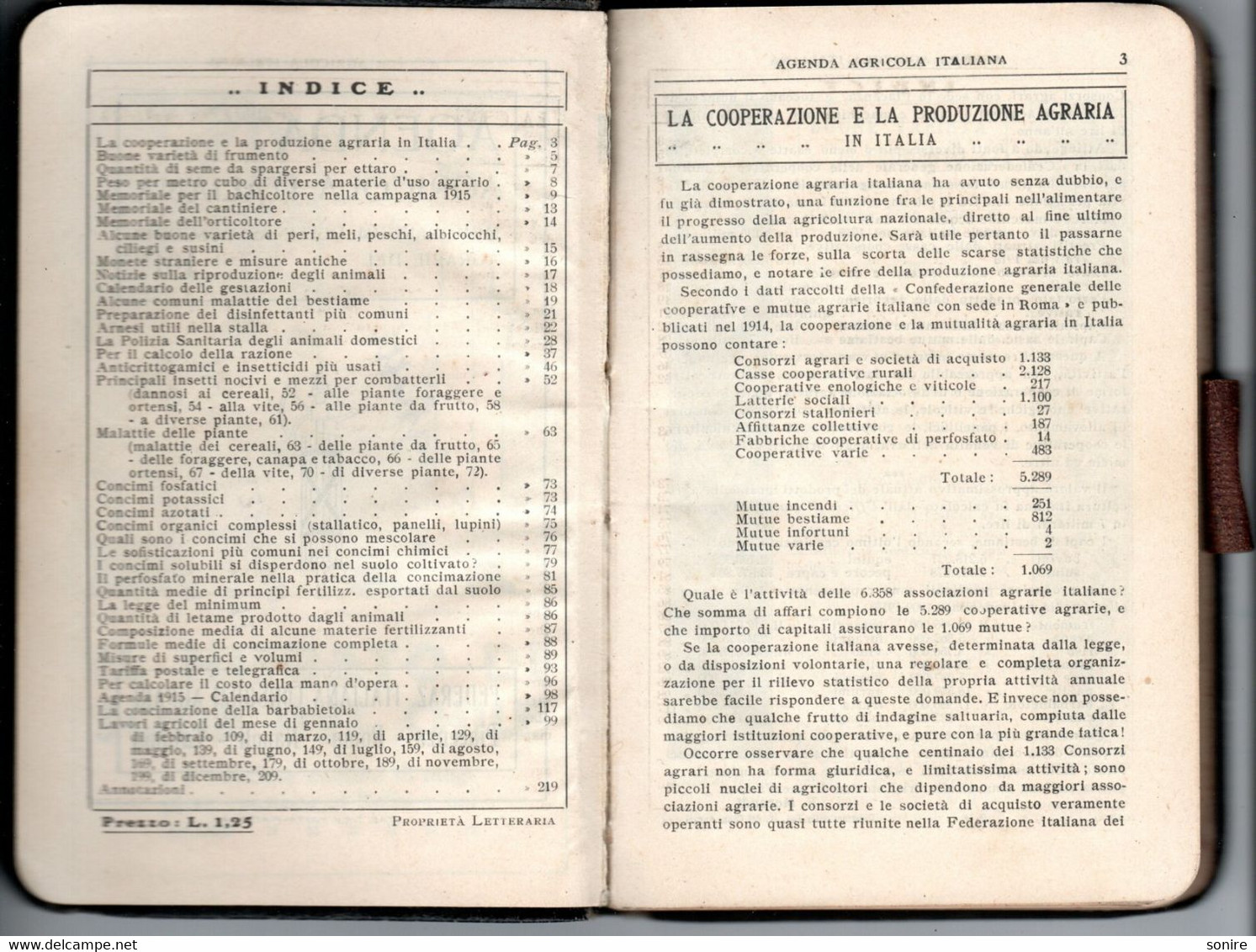 LITTORIO - AGENDA AGRICOLA ITALIANA 1915 - LIBRETTO TASCABILE 200 PAG. - Italian