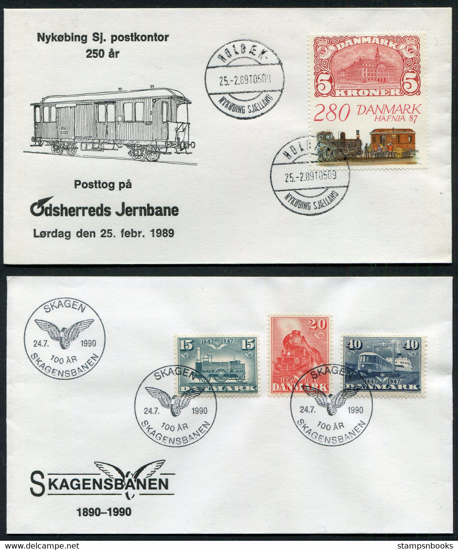 1989/90 Denmark X 2 Railway Train Covers. Skagen Nykobing Postkontor. - Cartas & Documentos