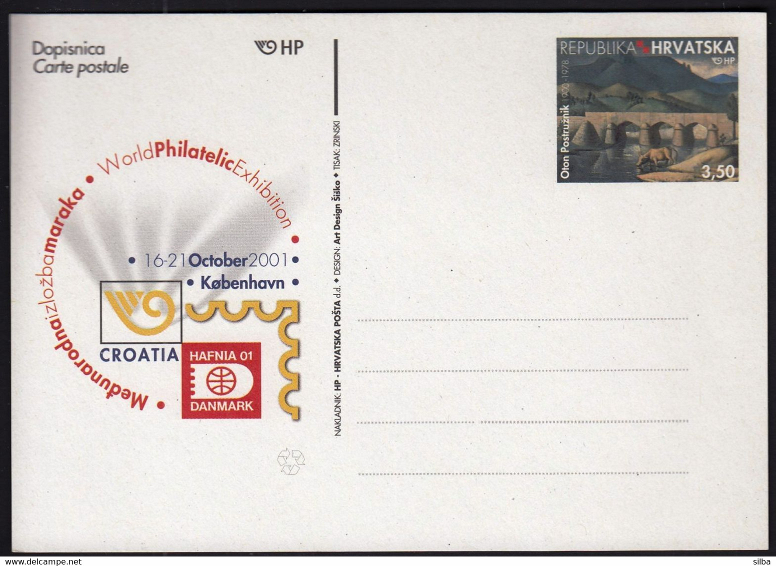 Croatia 2001 / HAFNIA 01 World Philatelic Exhibition / Oton Postruznik, Bridge, Horse / Postal Stationery - Croazia