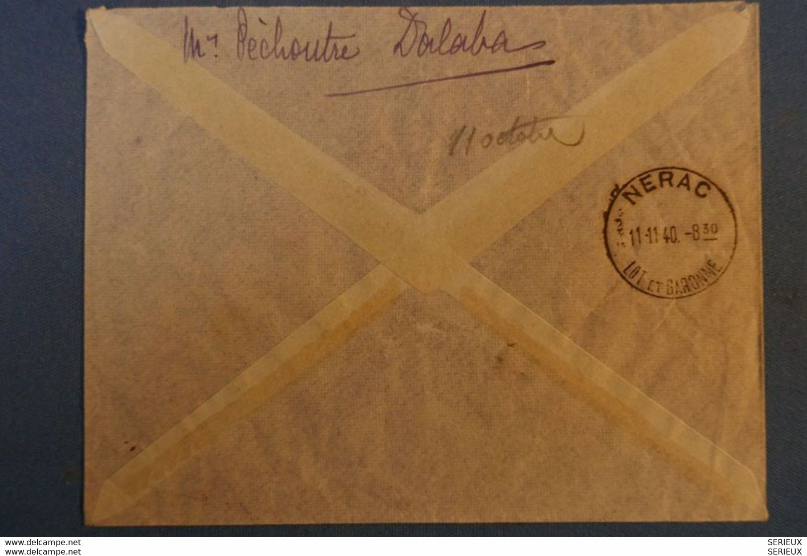 E11 GUINEE AEF BELLE LETTRE + CENSURE C0 1940 PAR AVION POUR NERAC FRANCE + PAIRE VERTICALE DE TIMBRES - Cartas & Documentos