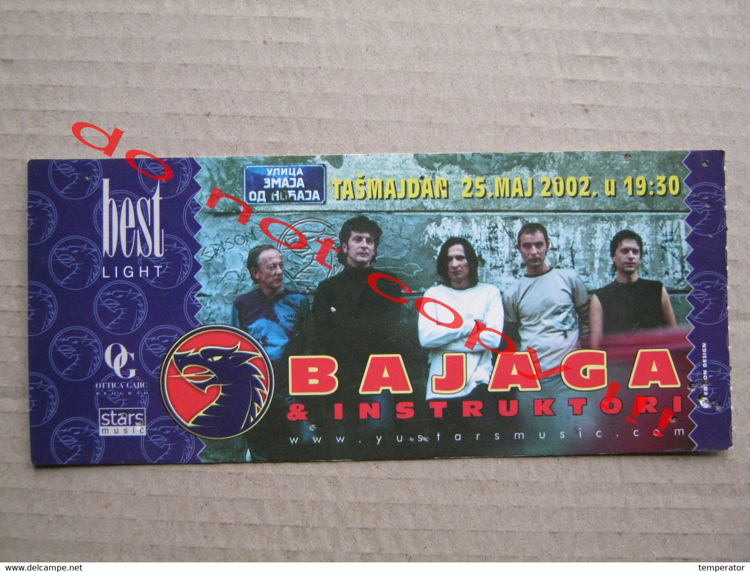 BAJAGA I INSTRUKTORI / Guest Vlatko Stefanovski ( 25.05.2002 ) / Concert Ticket - Belgrade, Tašmajdan - Concert Tickets