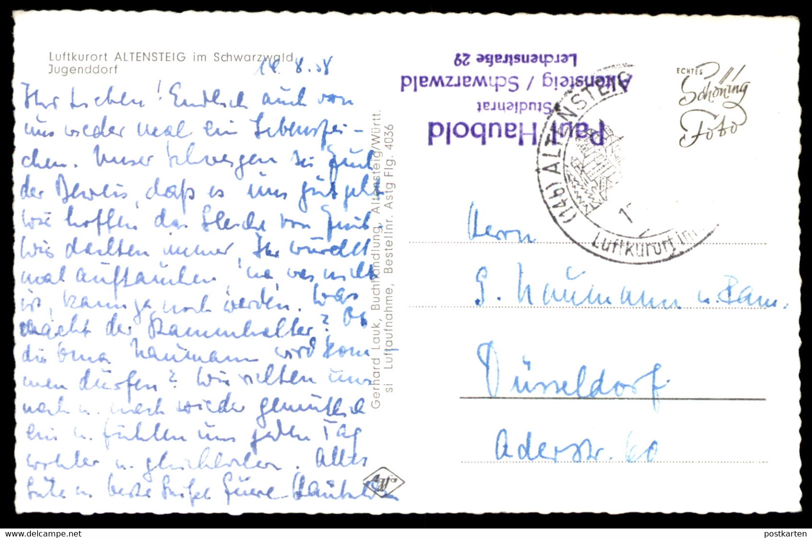 ÄLTERE POSTKARTE ALTENSTEIG JUGENDDORF 1958 LUFTBILD TOTALANSICHT TOTAL Postcard Cpa AK Ansichtskarte - Altensteig