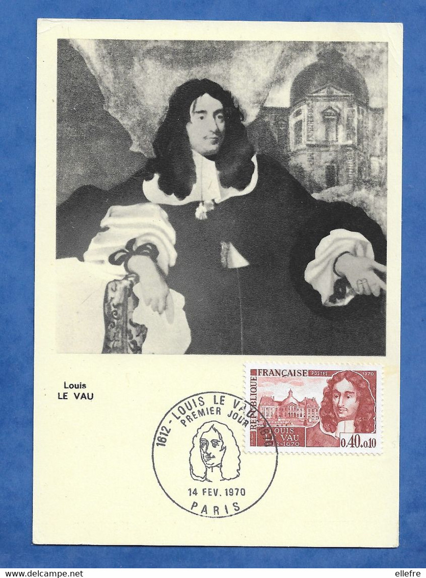 Carte Maximum France Louis LE VAU  Architecte Versailles Vaux Le Viconte 14 Fevrier 1970 - Collections, Lots & Series