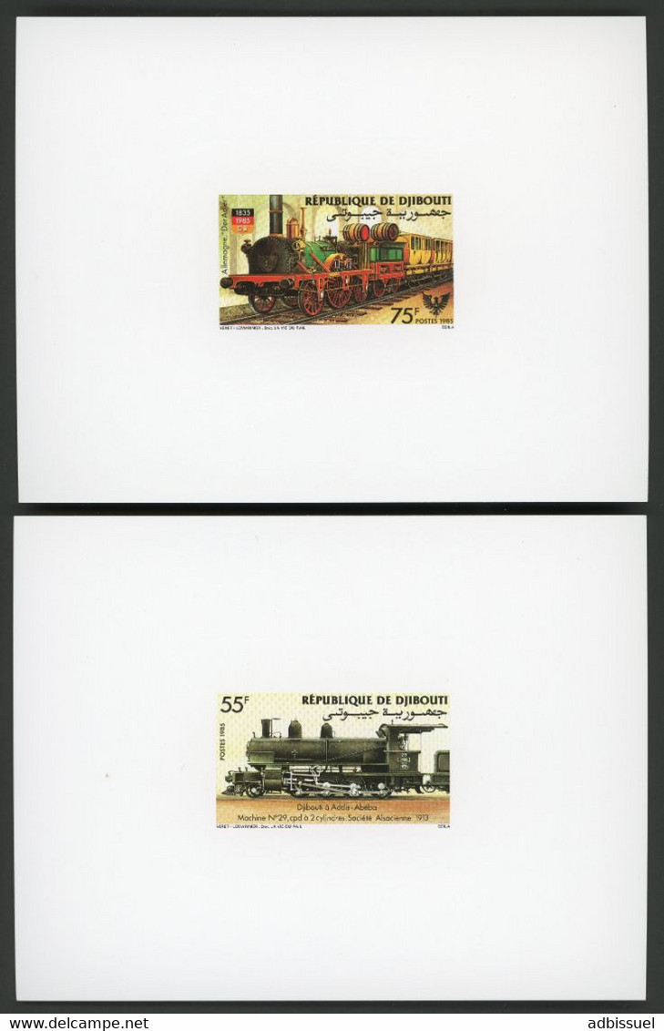 DJIBOUTI 2 Epreuves De Luxe Sur Papier Glacé N° 603 Et 604 LOCOMOTIVES (1985) - Trenes