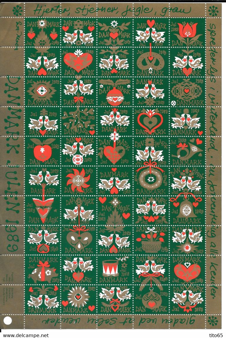 Denmark; Christmas Seals. Full Sheet 1989   MNH** - Fogli Completi