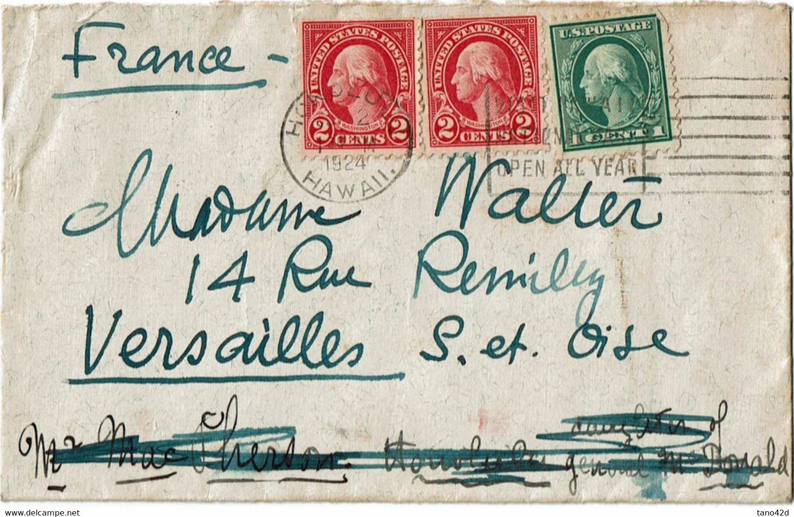 LCTN 67ETR- ETATS UNIS LETTRE HONOLULU / VERSAILLES 1924 - Hawaï