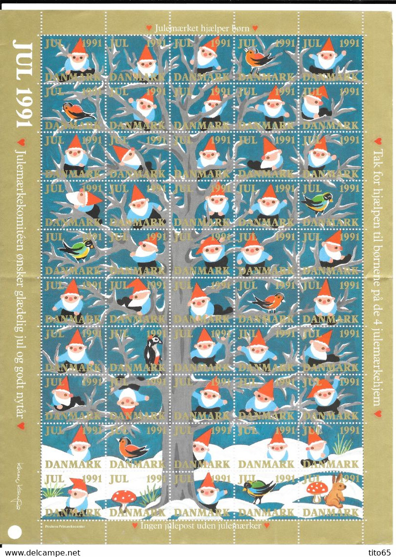 Denmark; Christmas Seals. Full Sheet 1991   MNH** - Fogli Completi