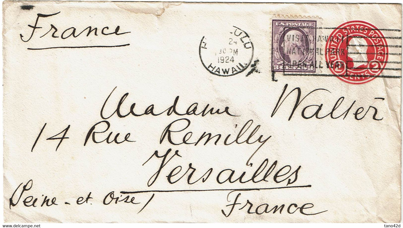 LCTN 67ETR- ETATS UNIS LETTRE HONOLULU / VERSAILLES 1924 - Hawaii