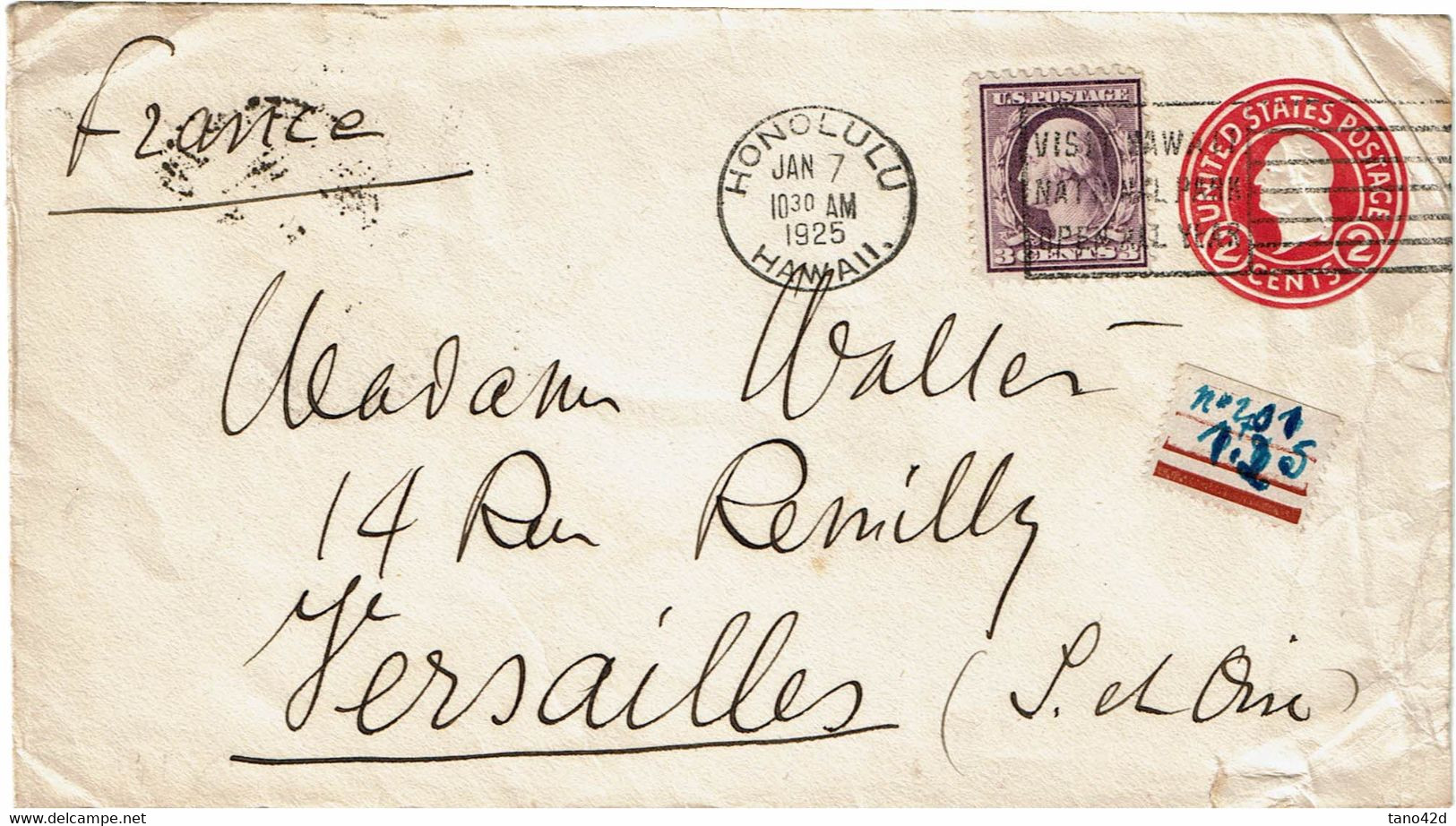 LCTN 67ETR- ETATS UNIS LETTRE HONOLULU / VERSAILLES 1925 - Hawaï