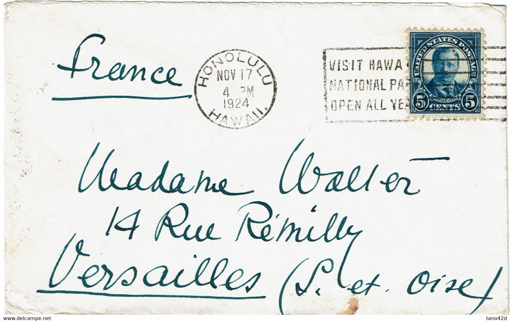 LCTN 67ETR- ETATS UNIS LETTRE HONOLULU / VERSAILLES 1924 - Hawaii