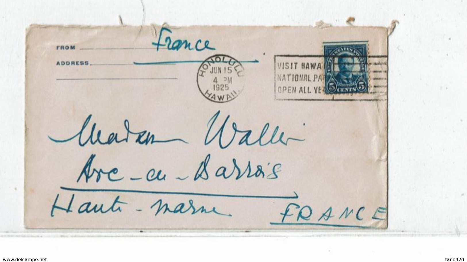 LCTN 67ETR- ETATS UNIS LETTRE HONOLULU / ARC EN BARROIS 1925 - Hawaii