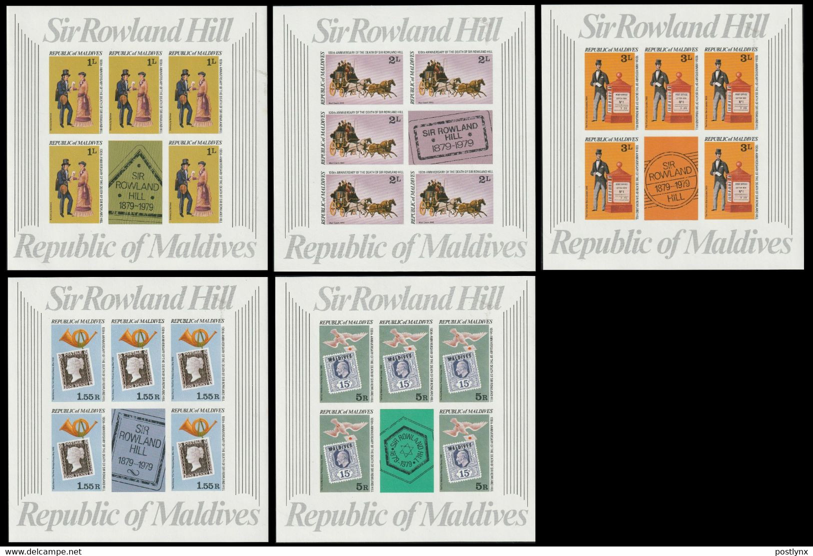 MALDIVE ISLANDS 1979 Rowland Hill IMPERF.sheetlets:5 - Maldives (1965-...)