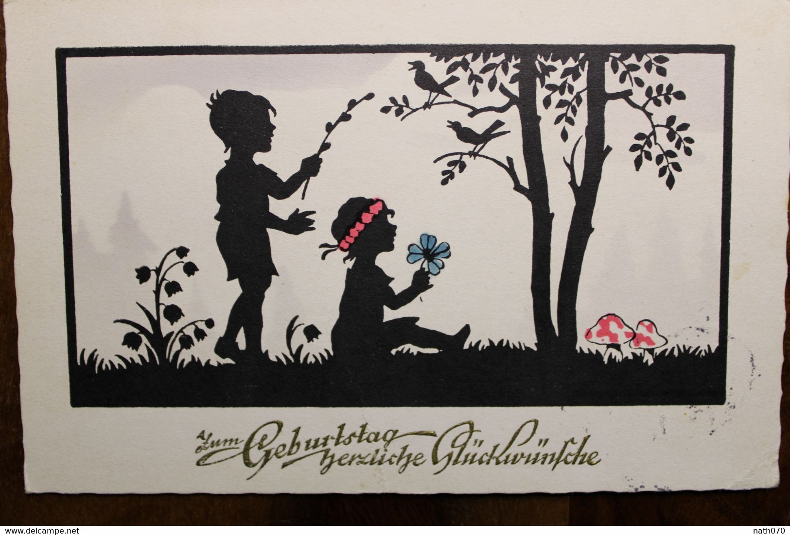 CPA Ak 1938 Glückwünsche Zum Geburtstag Freunde Schatten Scherenschnitt Freuden Silhouette Kinder Enfants Triple Bande - Scherenschnitt - Silhouette