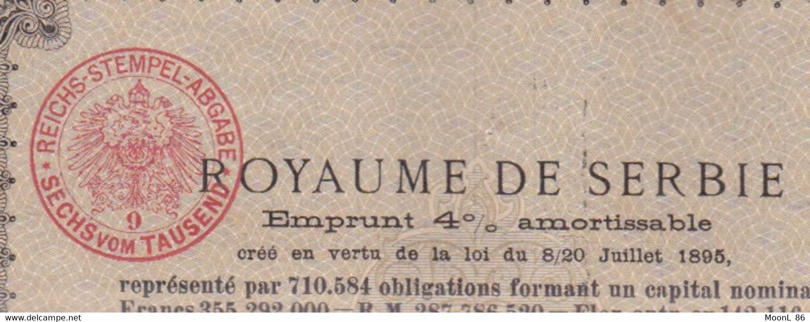 Obligation Ancienne - Royaume De Serbie - Emprunt 4 % Amortissable 1895 - Azië