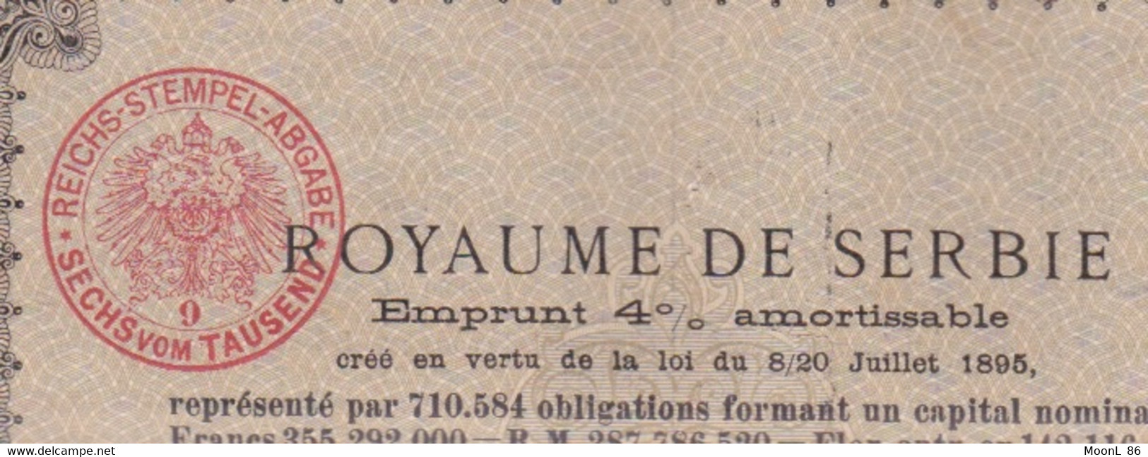 Obligation Ancienne - Royaume De Serbie - Emprunt 4 % Amortissable 1895 - Asie