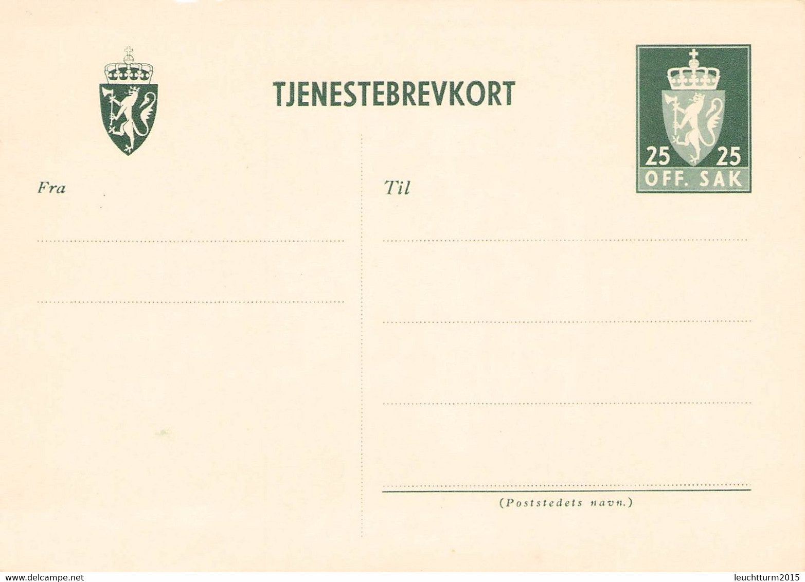 NORWAY - TJENESTEBREVKORT 25 ÖRE Unc  //G172 - Enteros Postales