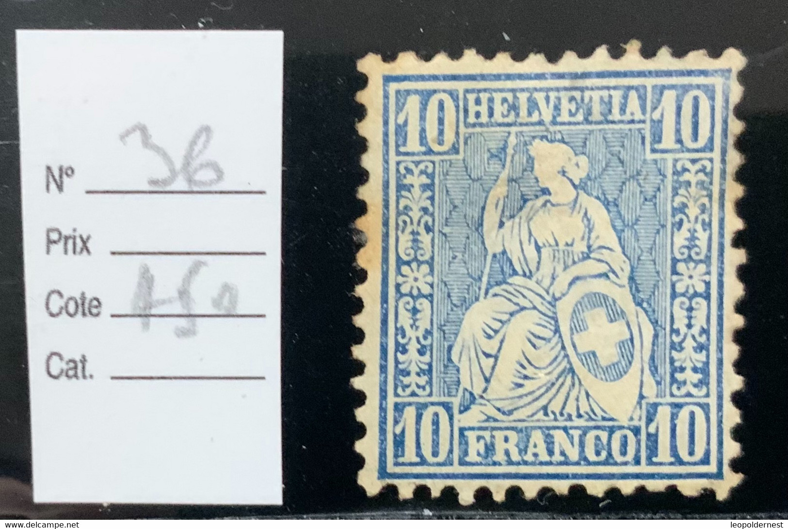 SUISSE -  N°36.   Cote 450€. Gomme Moyenne + Traces De Rouille. - Autres & Non Classés