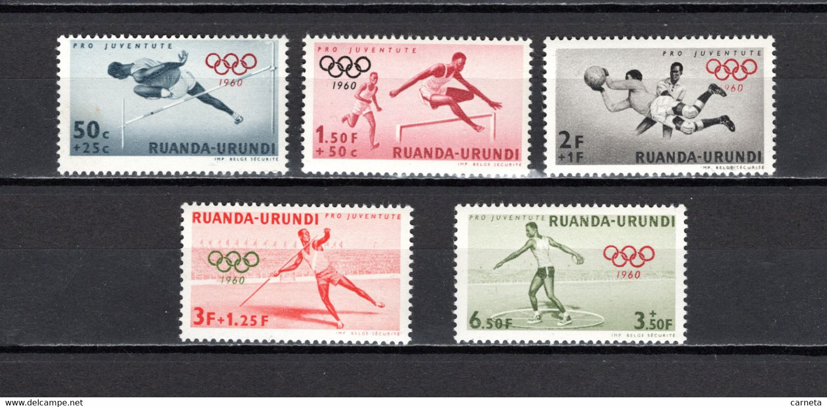 RUANDA-URUNDI   N° 219 à 223    NEUFS AVEC CHARNIERES   COTE 3.50€   JEUX OLYMPIQUES ROME FOOTBALL - Neufs